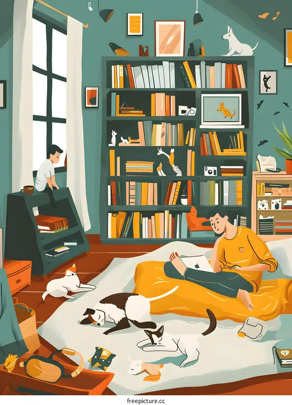 Relaxing at Home with Pets and Books
