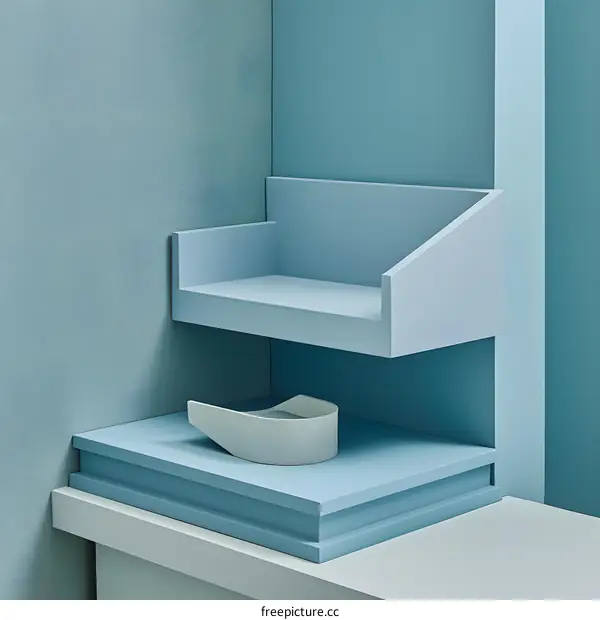 Blue Wall Shelf with White Bowl