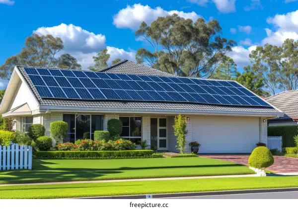 Modern Suburban House with Solar Panels
