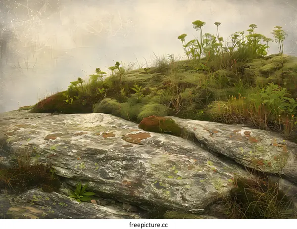 Green Moss and Rocks Landscape Nature Image