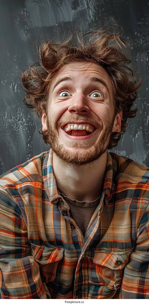 Portrait of Excited Man with Messy Hair