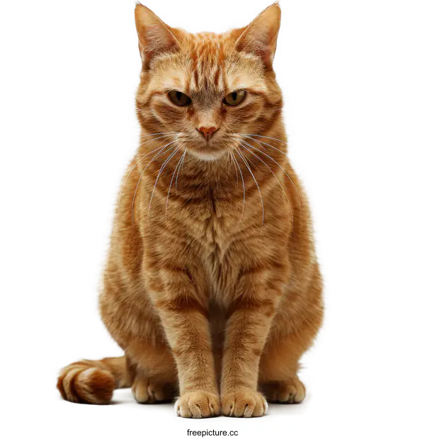 [Transparent Background PNG]Orange Tabby Cat Sitting on a White Background