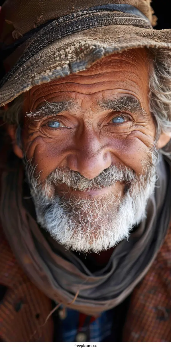 Portrait of an old man with blue eyes