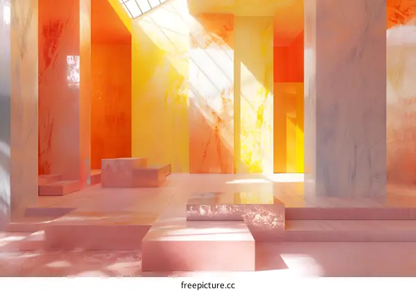 Empty Orange Room with Sunlight