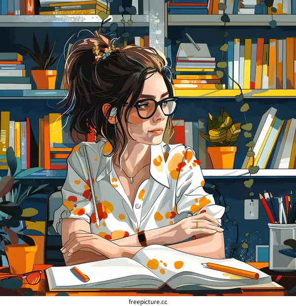 Illustration of a girl reading a book