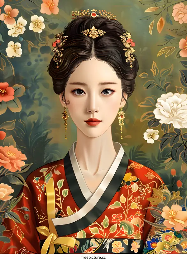 Portrait of a young Korean woman in traditional dress