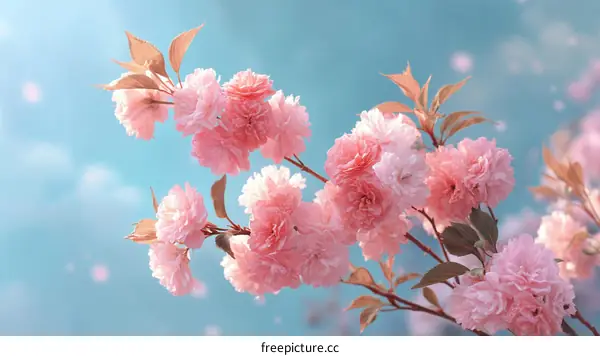 Beautiful Pink Cherry Blossoms in Spring Sky