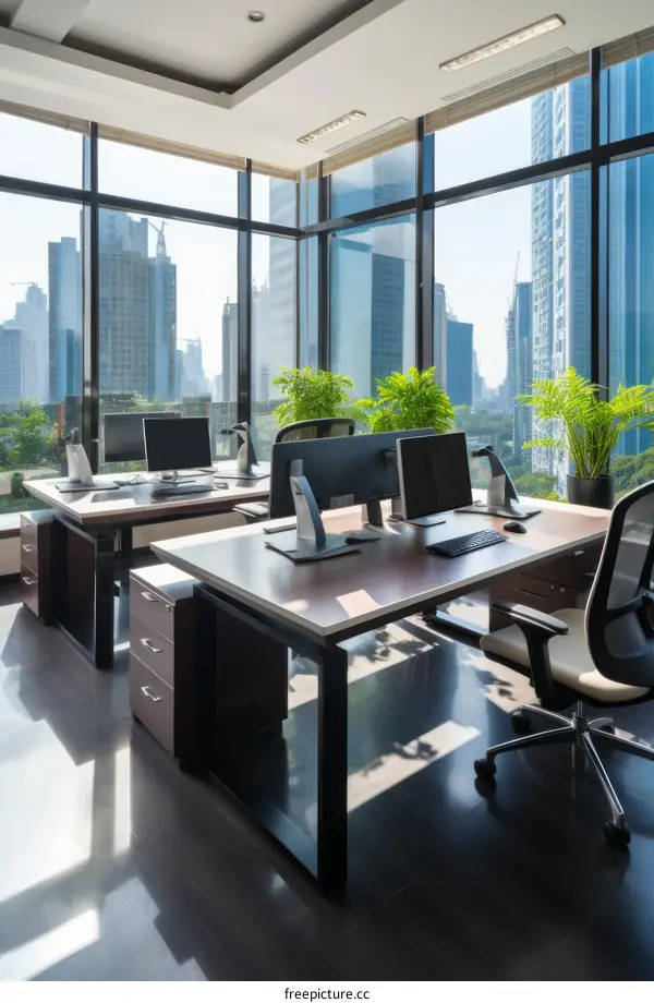 Modern Office with Large Windows and City View