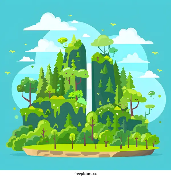 Green Mountain Illustration With Forest Trees