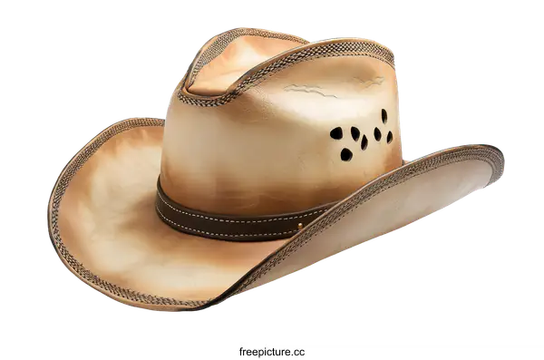 [Transparent Background PNG]Beige Cowboy Hat with Distressed Leather Effect