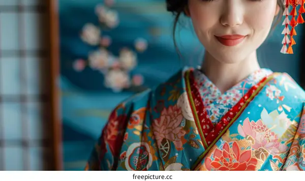 Portrait of a Japanese woman wearing a kimono