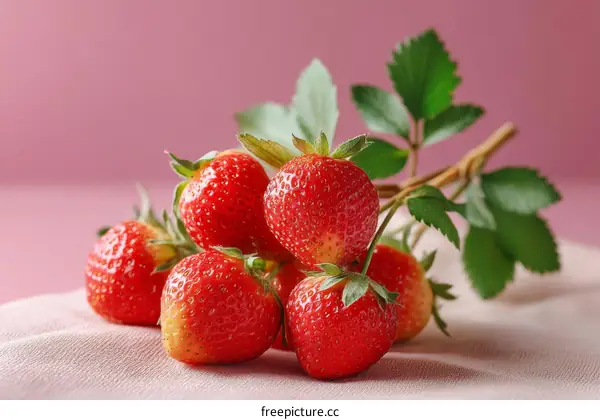 Fresh Strawberries Bunch on Pink Background