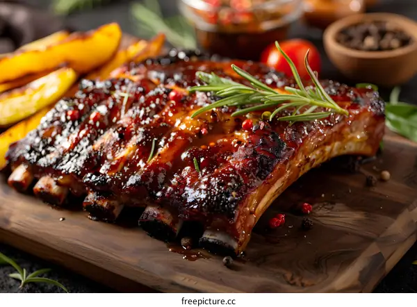 Closeup of Grilled Pork Ribs with Rosemary and Black Pepper