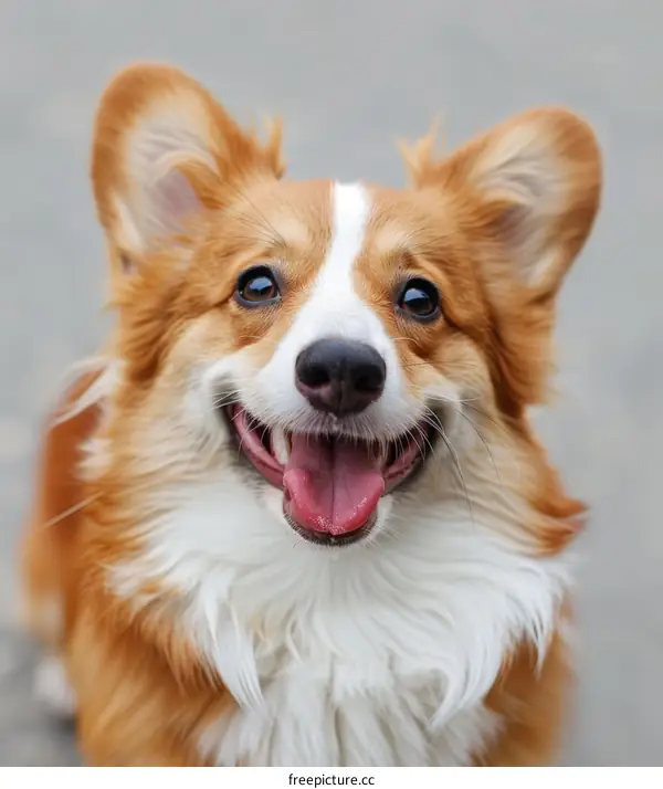 A happy corgi dog with white and brown fur
