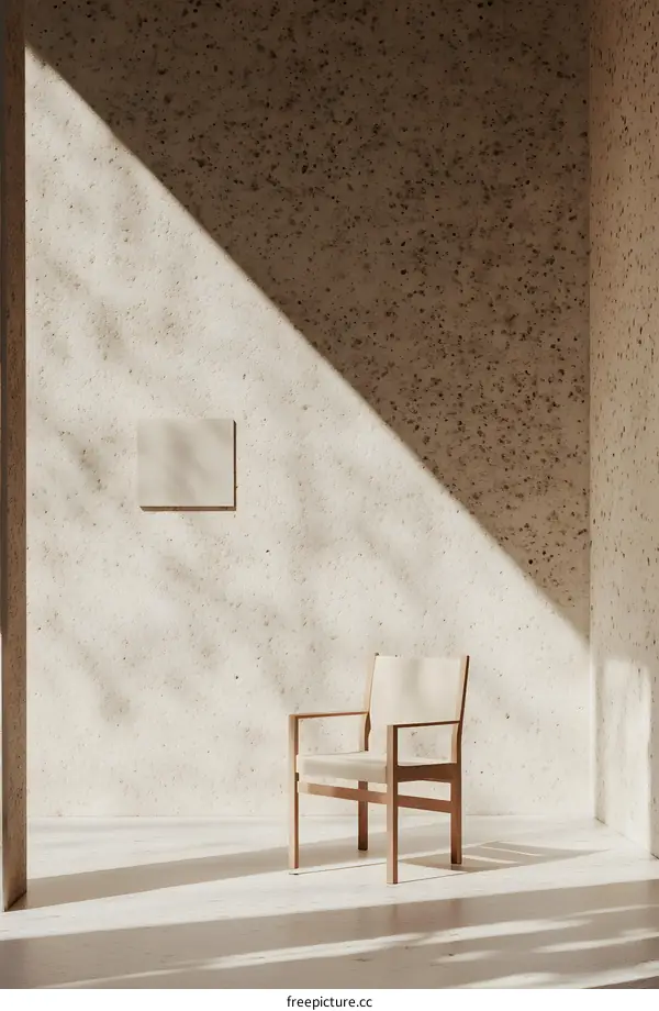 Minimalist Interior Design with Wooden Chair and Blank Canvas