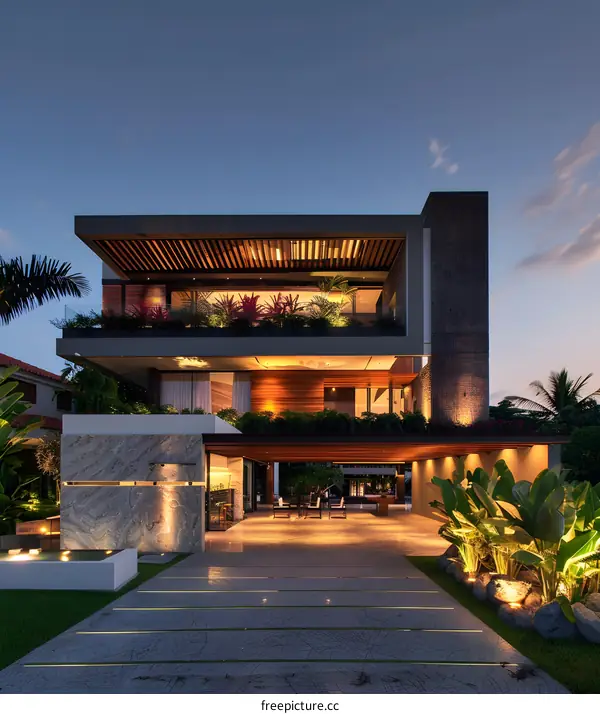 Modern Home Design With Wooden Beams And Stone Facade