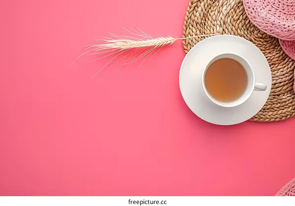 Top View Of Tea Cup On Pink Background
