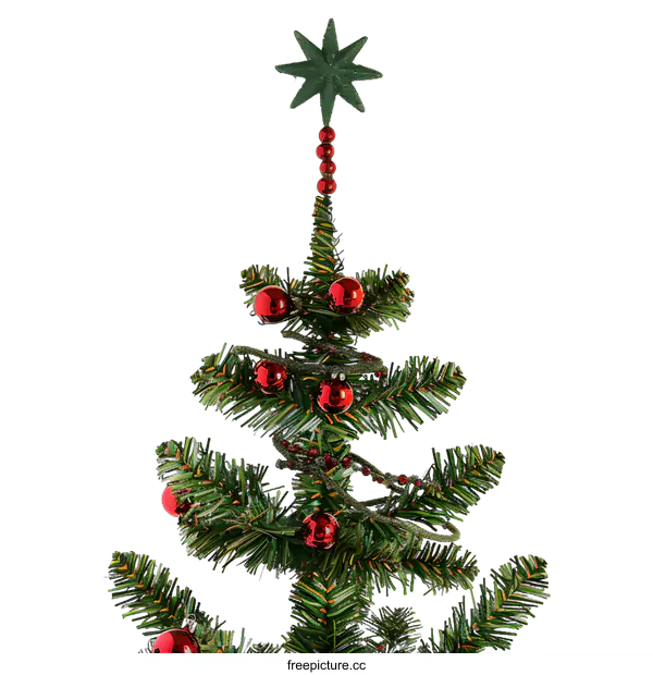 [Transparent Background PNG]Green Christmas Tree Decorated with Red Ornaments