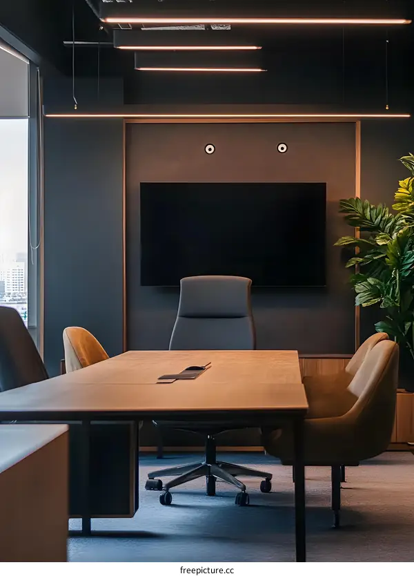 Modern Office Meeting Room With Wooden Table And Chairs