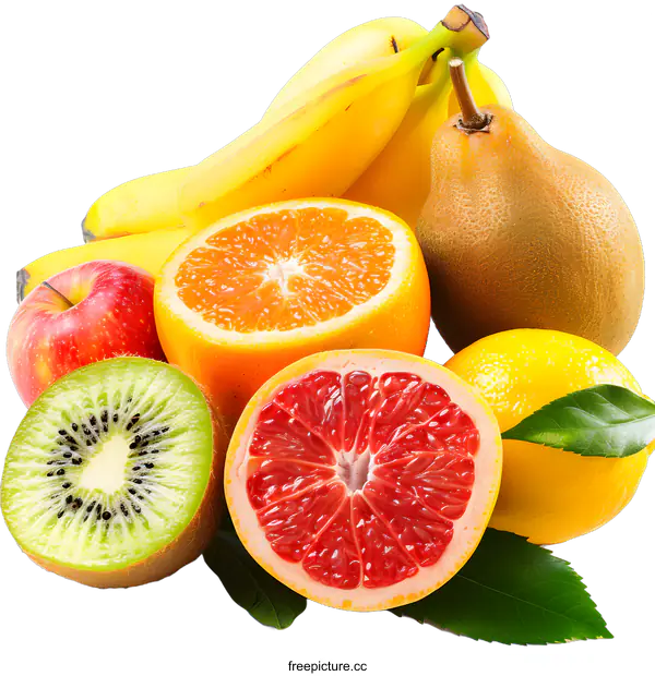 [Transparent Background PNG]Fresh Fruits Assortment on White Background