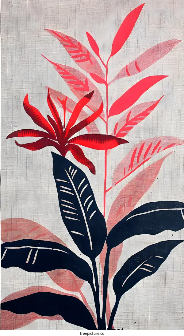 Abstract Floral Pattern in Red and Black Colors