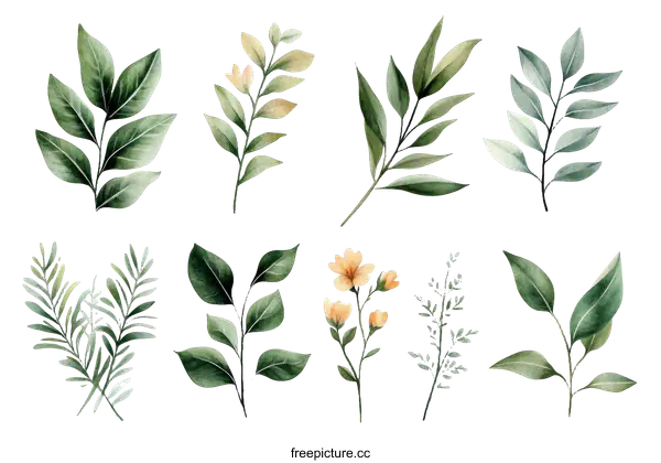 [Transparent Background PNG]Set of Watercolor Botanical Illustrations