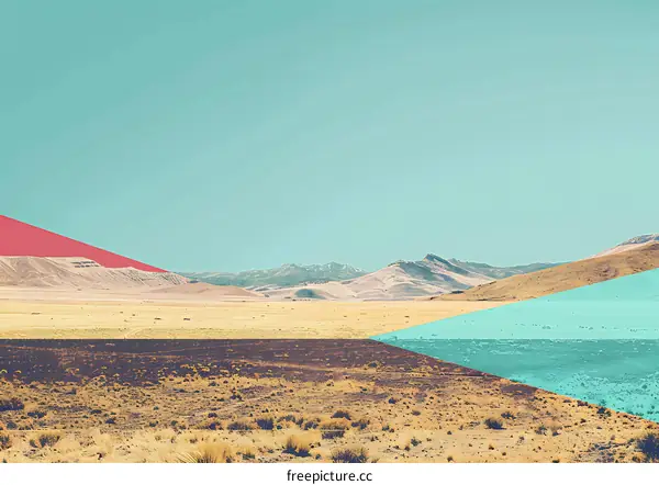 Minimalist Landscape with Geometric Shapes and Desert Background