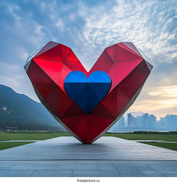 Large Red Heart Sculpture in Park Setting
