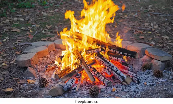 Campfire in a Stone-lined Pit