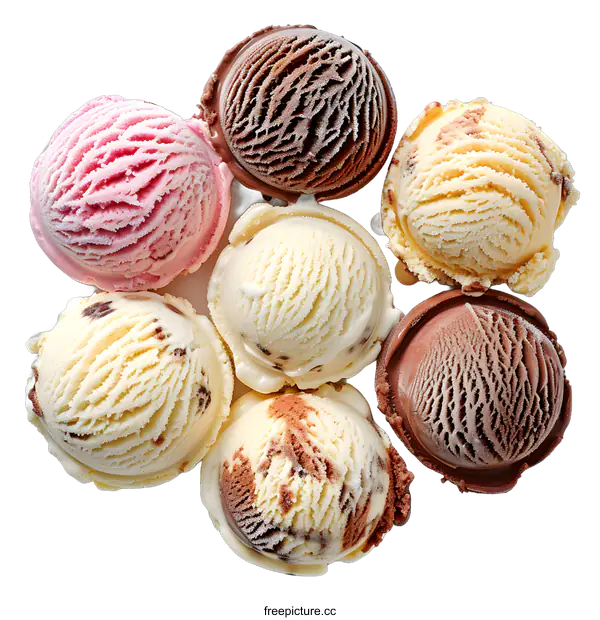 [Transparent Background PNG]Top view of various ice cream scoops