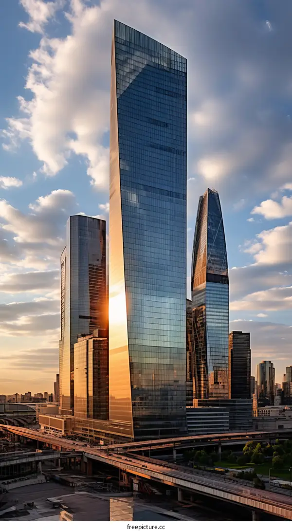 Three Glass and Steel Skyscrapers Reflecting Sunlight