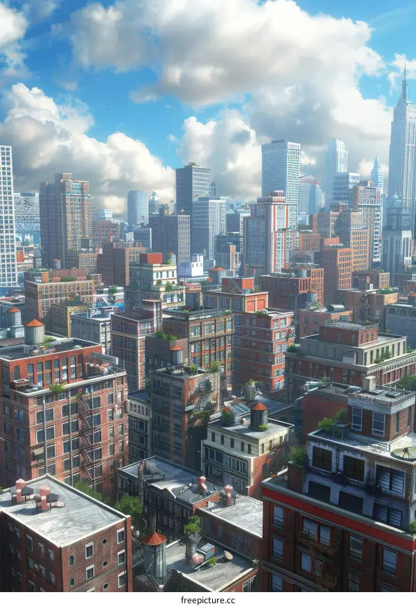 A cityscape of a large American city with many skyscrapers