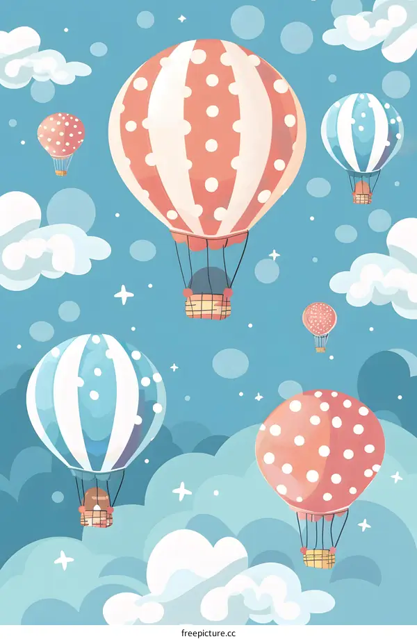 Colorful Hot Air Balloons Flying in the Sky with Clouds