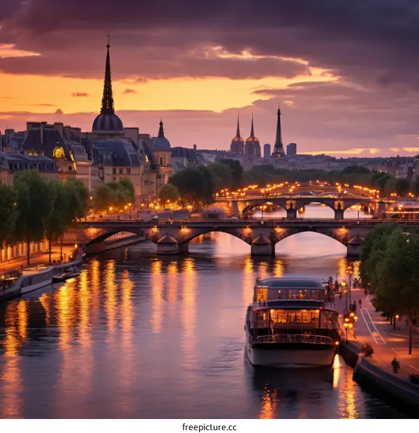 Paris Sunset: Bridges Over the Seine River