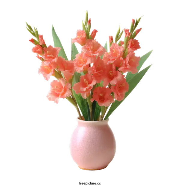 [Transparent Background PNG]Beautiful Pink Gladiolus Flowers in a Vase