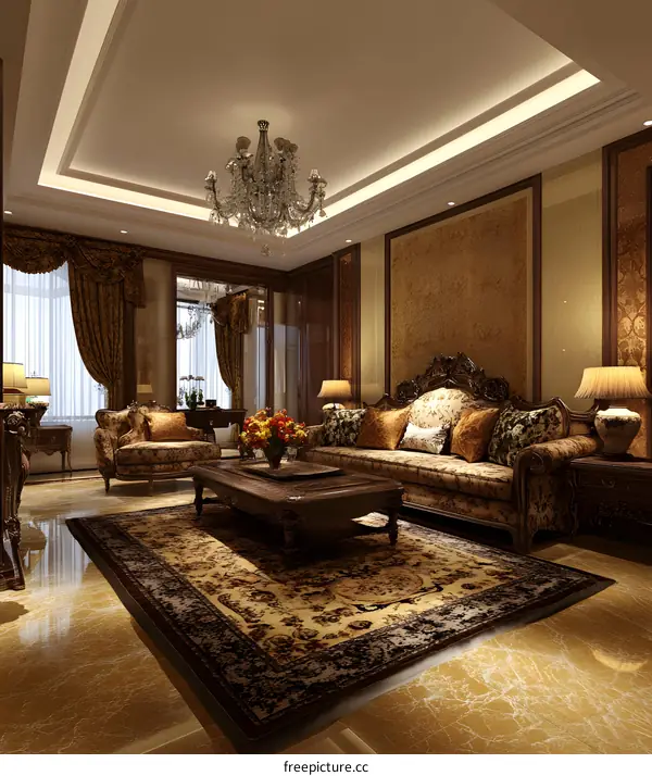 Luxury Living Room Interior Design with Ornate Furniture