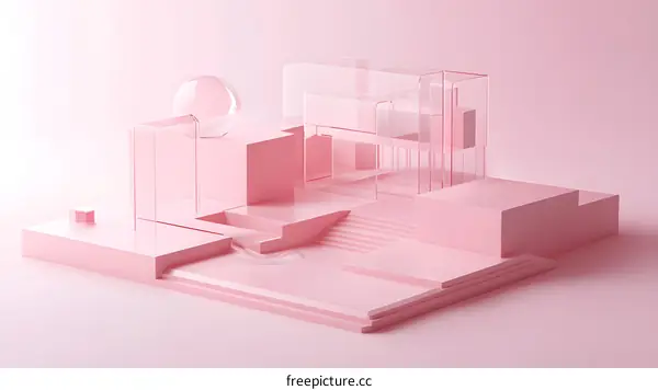 Abstract Pink Glass Geometric Shapes Minimalist Background