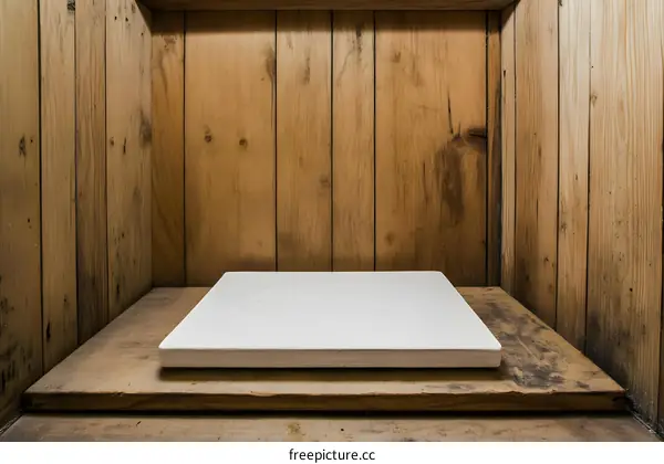White Square Platform in Wooden Cabinet