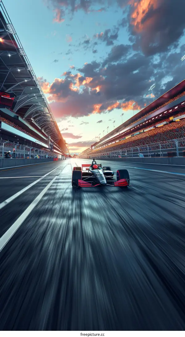 Formula One race car speeding down a track