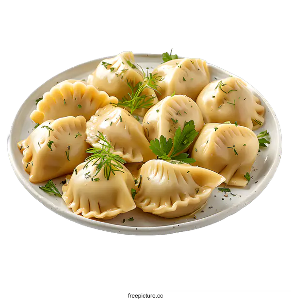 [Transparent Background PNG]dumplings with greens on a plate