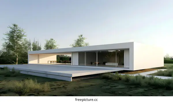 Modern Minimalist House with Glass Walls and Concrete Terrace