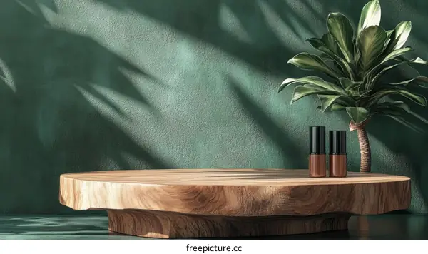 Green Wall Display Stand with Wooden Platform