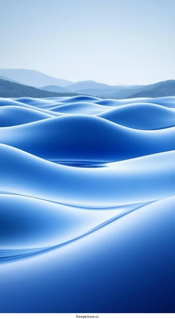 Abstract Blue Wavescape Over Mountains