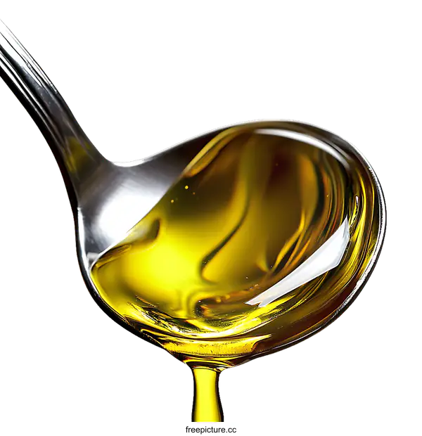 [Transparent Background PNG]Close up of Oil Pouring from a Spoon