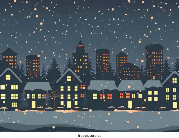 Snowy Night in a Cityscape Illustration