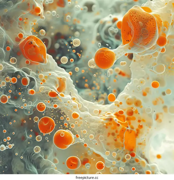 Colorful abstract painting with orange and white bubbles