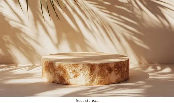 Beige Product Display Platform with Palm Shadow