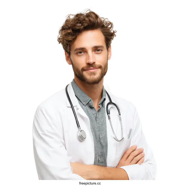 [Transparent Background PNG]Confident Male Doctor Posing Against White Background