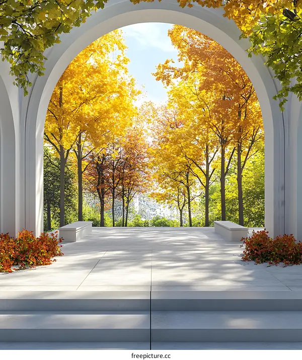 Archway View of Autumn Trees