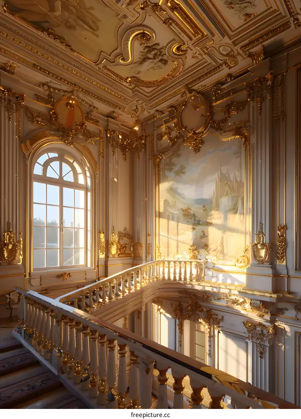 Golden Staircase in an Ornate Palace